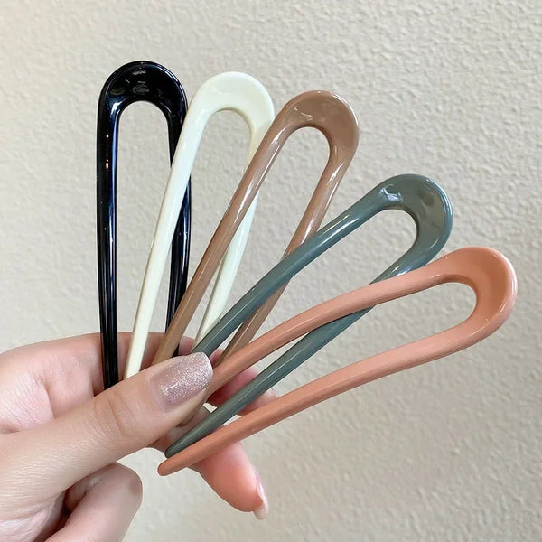 Solid Color Hair Sticks For Women Girls Shell Clips Pins Minimalist U Shape