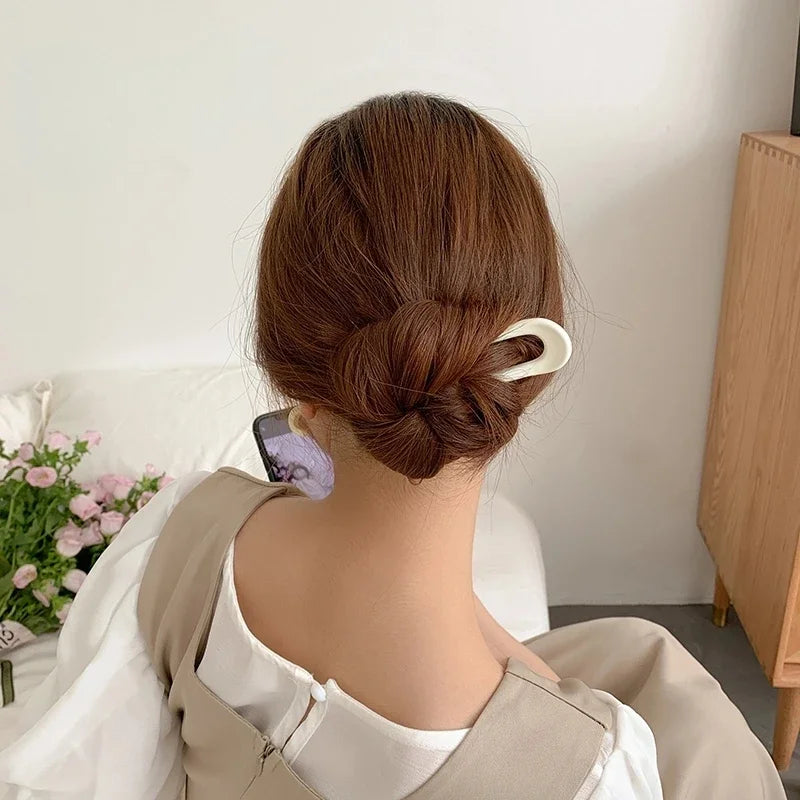 Solid Color Hair Sticks For Women Girls Shell Clips Pins Minimalist U Shape